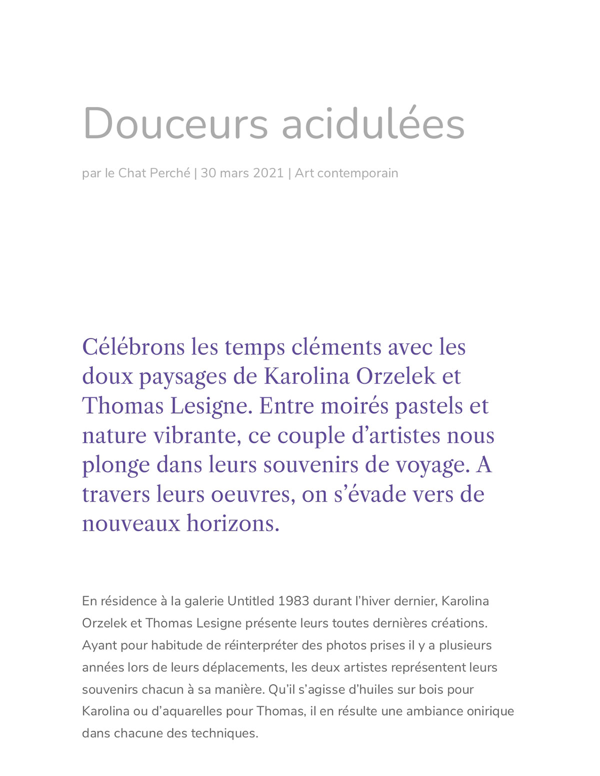 "Douceurs acidulées", Carine Bovey, Le Chat Perché, March 30, 2021